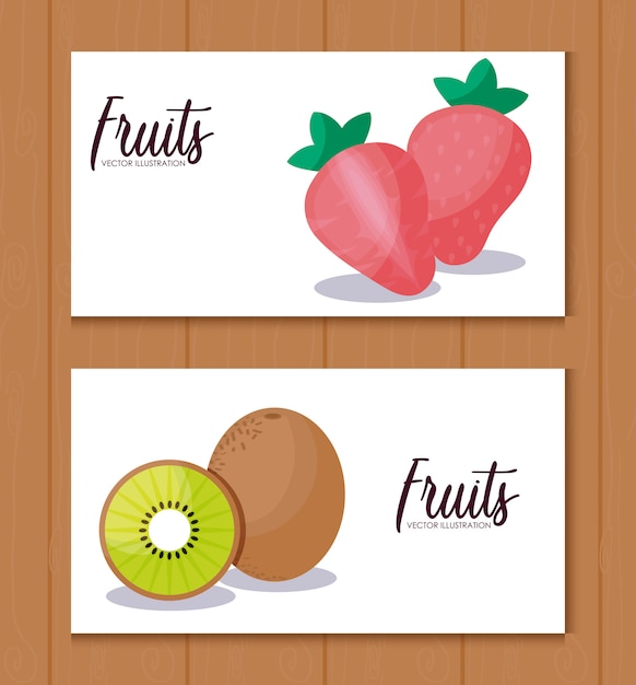 Vector establecer tarjeta con kiwi y fresas