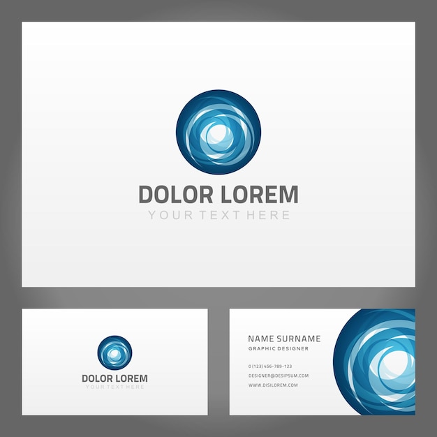 Establecer tarjeta de visita diseño corporativo círculo abstracto onda azul forma geométrica ilustración vectorial realista Colección figura redondeada identificación de marca de lujo con contactos para la comunicación