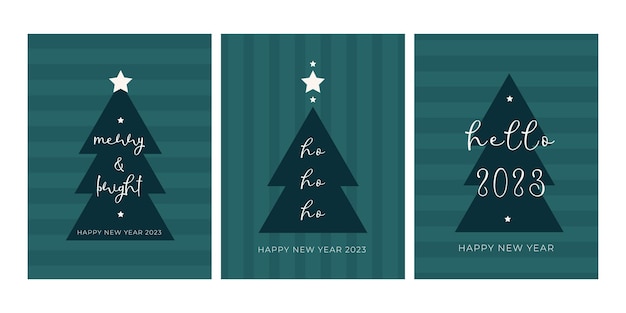 Establecer tarjetas de felicitación de feliz año nuevo de moda ho ho ho plantilla de feliz navidad diseño minimalista verde