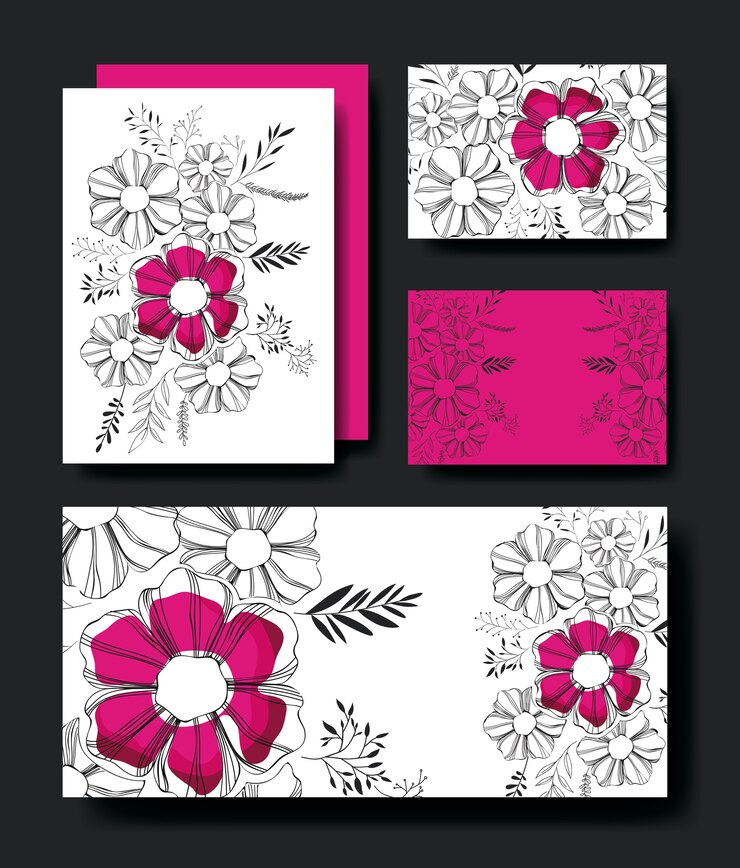 Vector establecer tarjetas hechas a mano con decoración floral