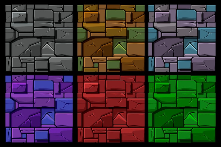 Vector establecer la textura de piedra geométrica perfecta, azulejos de pared de piedra de fondo. ilustración para la interfaz de usuario del elemento del juego