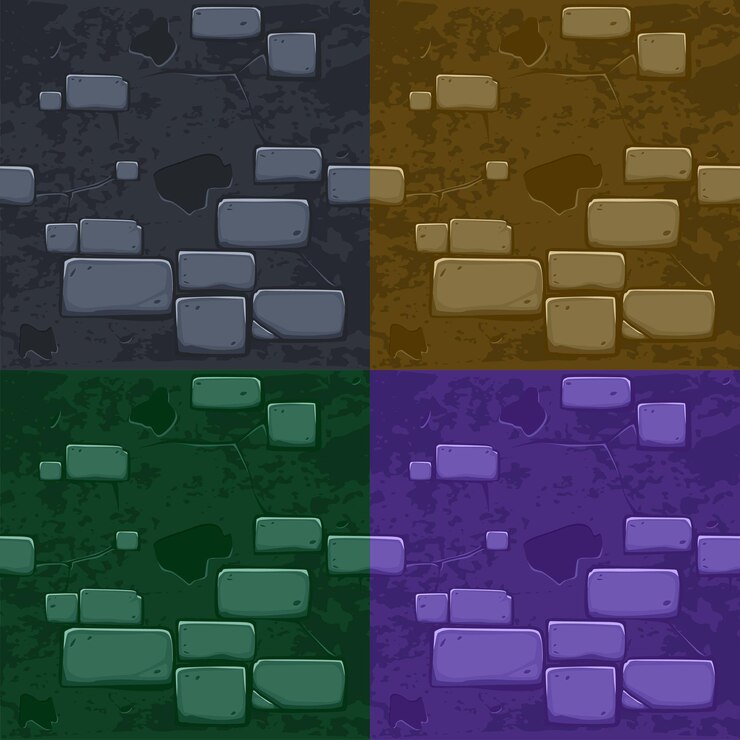 Vector establecer texturas perfectas piedra dibujos animados textura de pared de ladrillo antiguo para juego 2d