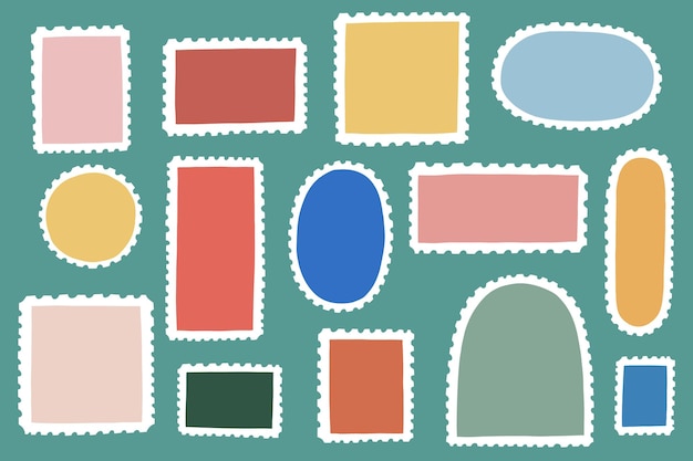 Establecer tocón postal en blanco Colección de moda Papel Matasellos vacíos Ilustración vectorial en estilo dibujado a mano