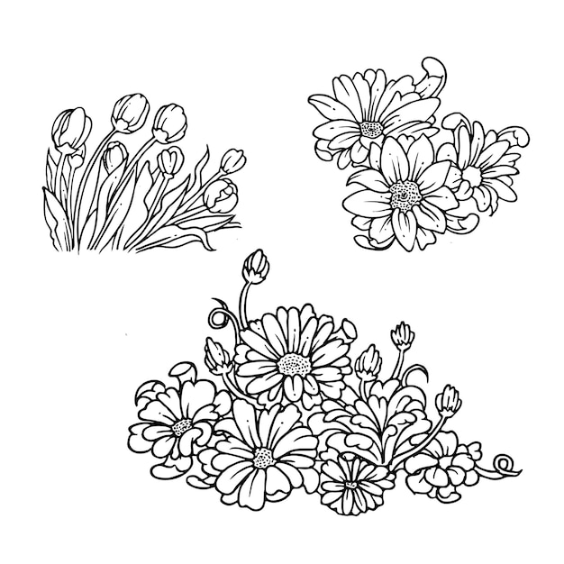 Establecer tres de diseño de esquema de ramo de flores