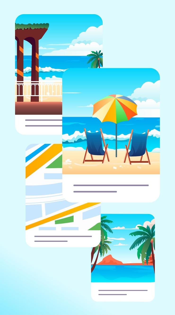 Vector establecer vacaciones de verano mar playa hermoso paisaje marino banners tiempo de vacaciones junto al mar para viajar concepto