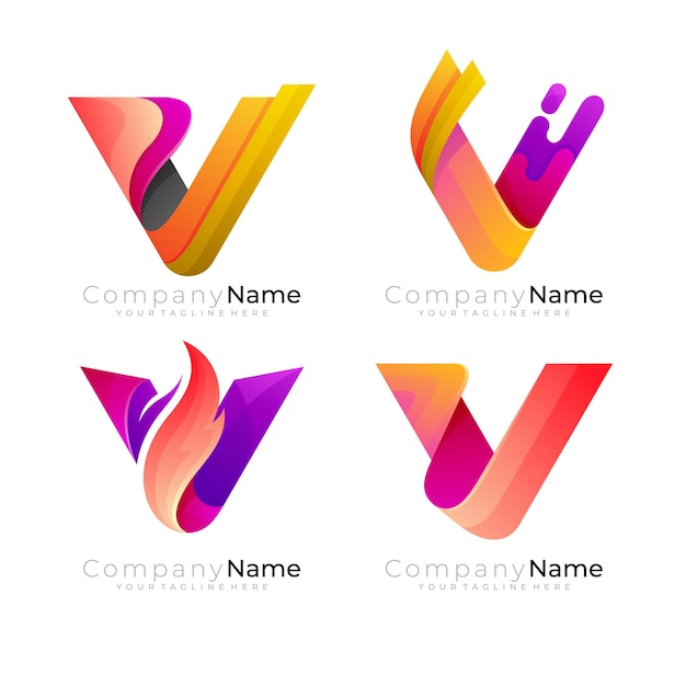 Vector establecer vector de diseño de logotipo v, logotipo de letra v e iconos modernos