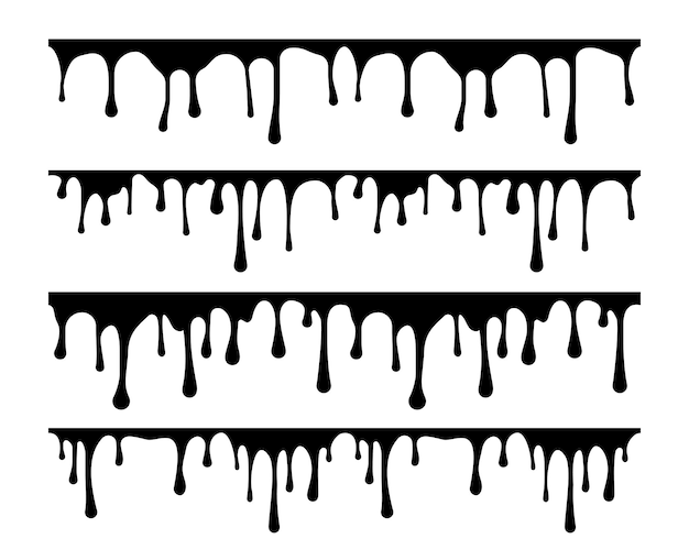Establecer vector líquido. pintura gota de silueta en blanco y negro.