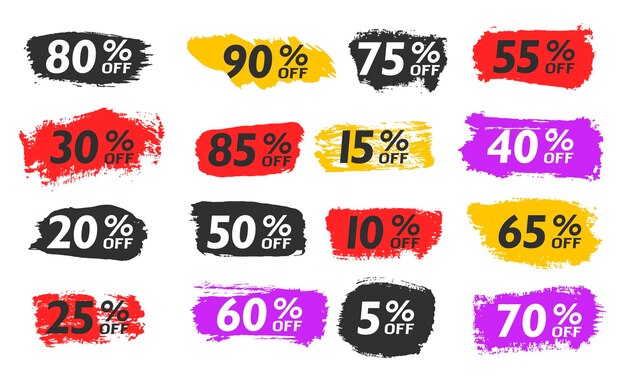 Establecer venta fuera de cepillo etiquetas de oferta especial año nuevo viernes negro cyber monday precio de descuento vector