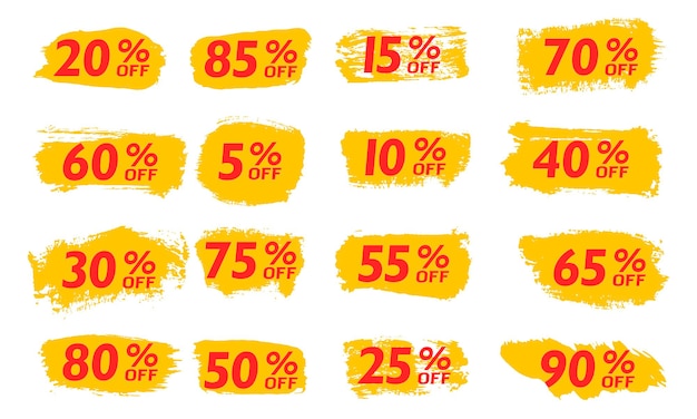 Establecer venta fuera de cepillo etiquetas de oferta especial año nuevo viernes negro cyber monday precio de descuento vector