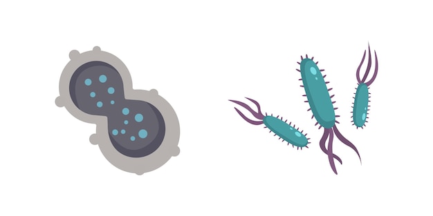 Establecer virus coloridos ilustración vectorial bacterias y microorganismos en estilo de dibujos animados