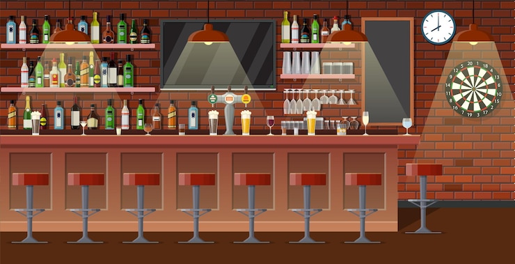 Vector establecimiento de bebidas. interior de pub, cafetería o bar