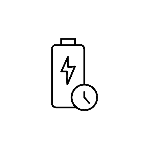 Establecimiento del icono de tiempo de la batería Símbolo vectorial de carga de la batería móvil Signo de reloj de capacidad de la batería
