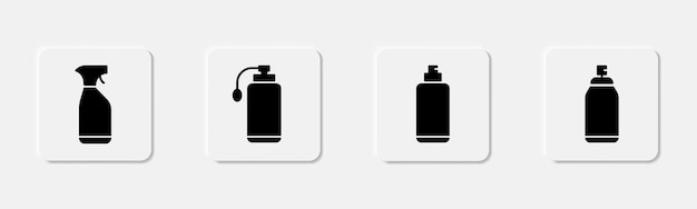 Establecimiento de iconos de latas de pulverización Icono de botella de pulverización en glifo Limpieza de botella de aerosol Iconos de latas de pulverización establecidos en glifo