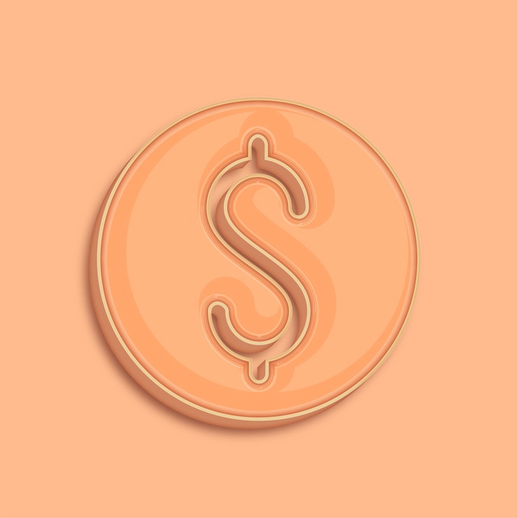 Vector establecimiento de tendencias moderno 3d peach fuzz color icono del dólar con fondo