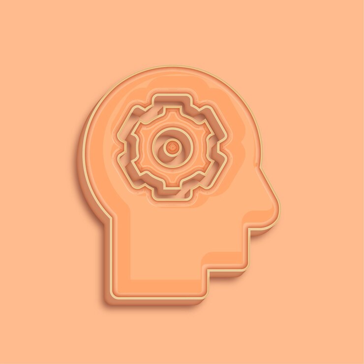 Vector establecimiento de tendencias moderno 3d peach fuzz color icono de la mente de la ia con fondo
