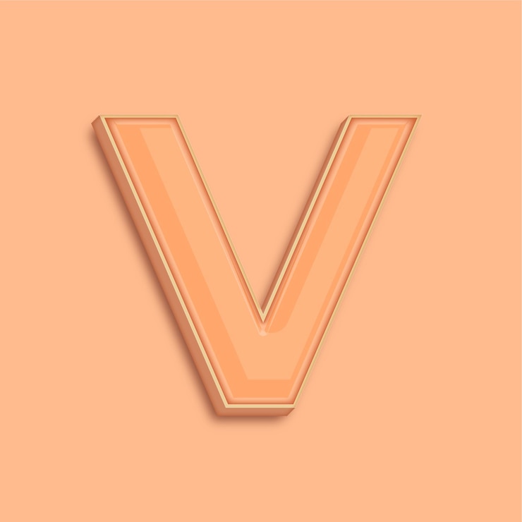 Vector establecimiento de tendencias moderno 3d peach fuzz color letra v icono con fondo