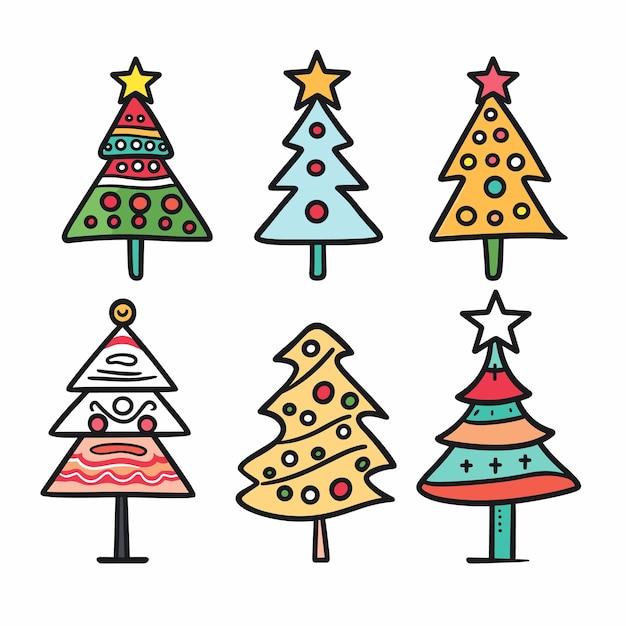 Establezca árboles de Navidad coloridos diseños sencillos estilo lúdico elementos de decoración navideña dibujos animados