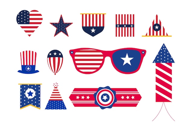 Establezca banderas estadounidenses banderas símbolos icono plano ilustración vectorial de la colección