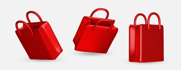 Establezca bolsas de compras realistas en estilo realista bolsa de moda elegante aislada sobre fondo blanco