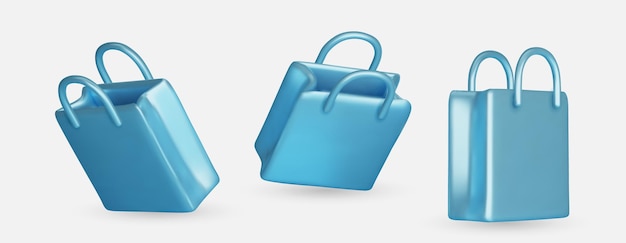 Establezca bolsas de compras realistas en estilo realista bolsa de moda elegante aislada sobre fondo blanco