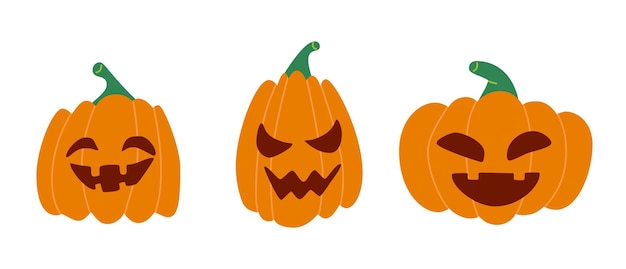 Establezca calabaza en fondo blanco Calabaza naranja con sonrisa para su diseño para las vacaciones de Halloween Ilustración vectorial