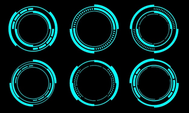 Establezca el círculo azul elementos de la interfaz de usuario tecnología futurista creativo vector de fondo negro