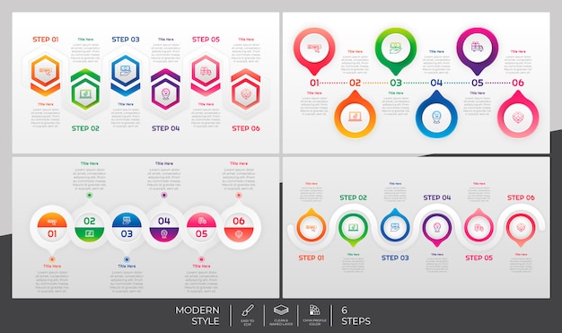 Establezca la colección de infografía de pasos con 4 pasos y un estilo colorido para fines de presentación, negocios y marketing.