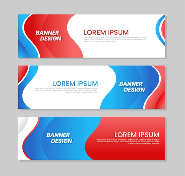 Establezca la colección de plantillas de diseño de banner de color azul y rojo