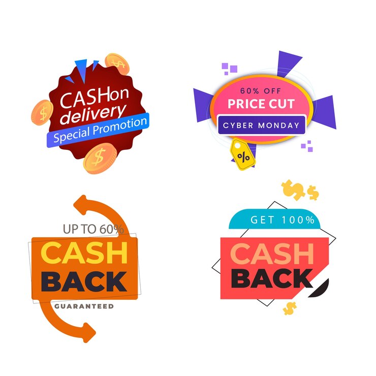 Vector establezca colecciones de devolución de dinero en efectivo de moda icono de colores señal de devolución y reembolso símbolo etiquetas plantilla de diseño
