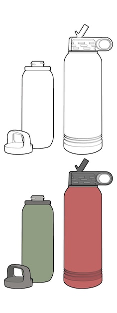 Establezca la coloración de la botella de vaso dibujo de contorno botella de vaso de vector en un vector de contorno de plantilla de entrenamiento de botella de vaso de estilo boceto Ilustración