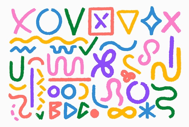 Establezca coloridos varios doodle grunge vectorial bucles geométricos círculos pincel dibujado a mano