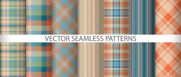 Establezca la comprobación del patrón textil Tejido a cuadros de fondo Tejido vectorial de tartan sin costuras