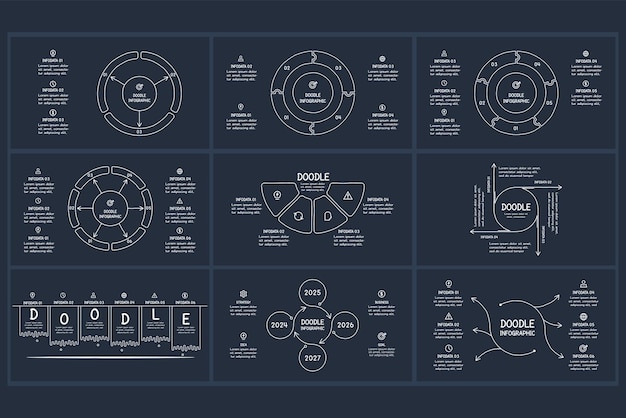 Establezca el concepto de Doodle para la infografía con partes o procesos de 3 4 5 6 pasos