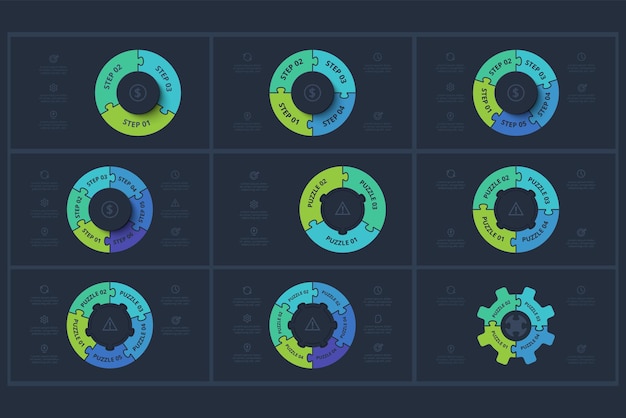 Vector establezca el concepto del rompecabezas para la infografía con partes o procesos de pasos plantilla para la web en un fondo