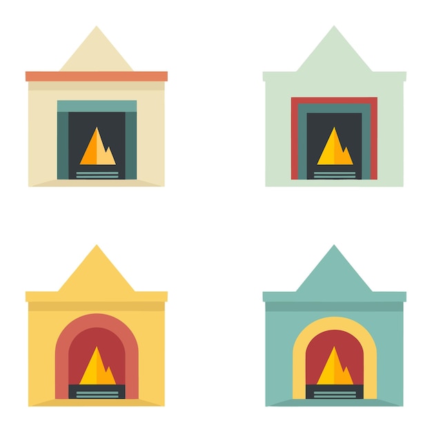 Establezca cuatro chimeneas diferentes de estilo de dibujos animados de varios colores elementos de diseño interior acogedor para el hogar