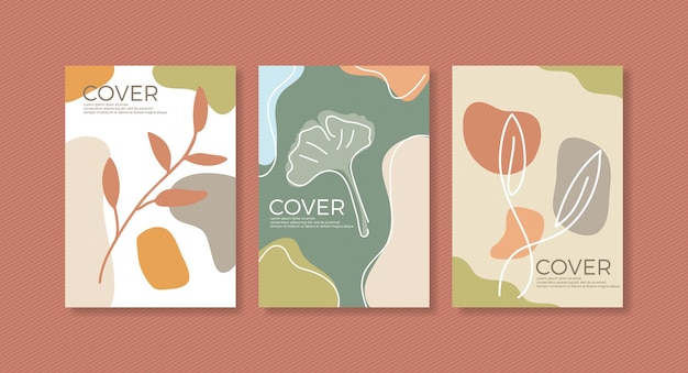 Establezca las decoraciones botánicas del diseño de la portada del libro. Fondo botánico retro abstracto.