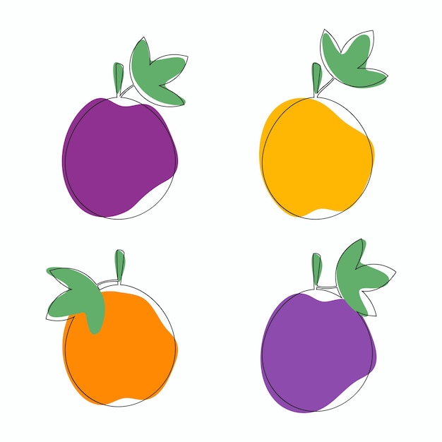 Establezca diferentes colores de estilo de dibujo de arte de línea de fruta de la pasión. Ilustración de vector aislado.