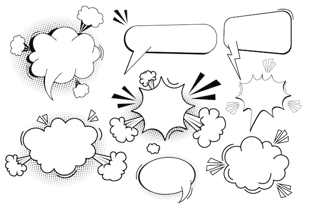 Establezca el discurso de la burbuja de pow expresión cómica marco dibujos animados doodle aislado en blanco