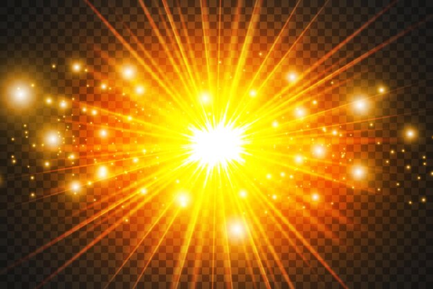 Establezca el efecto de luz brillante con chispas blancas y las estrellas doradas brillan con luz especial Luz blanca brillante Luz de estrella de los rayos El sol está retroiluminado Hermosa estrella brillante Luz solar EPS10