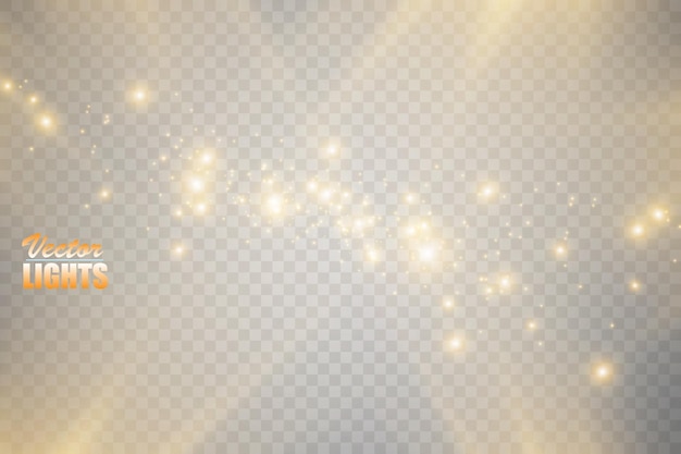Establezca el efecto de luz brillante con chispas blancas y las estrellas doradas brillan con luz especial Luz blanca brillante Luz de estrella de los rayos El sol está retroiluminado Hermosa estrella brillante Luz solar EPS10