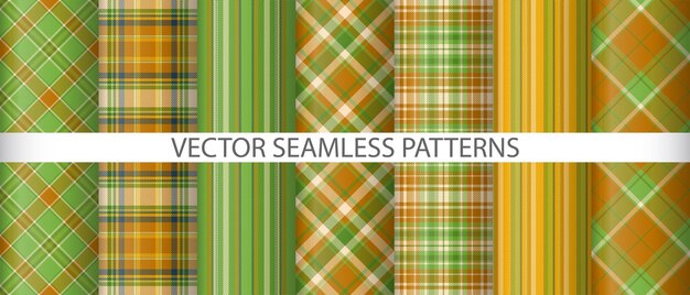 Establezca el fondo de la textura vectorial Tartan plaid check Colección de telas de patrón textil sin costuras