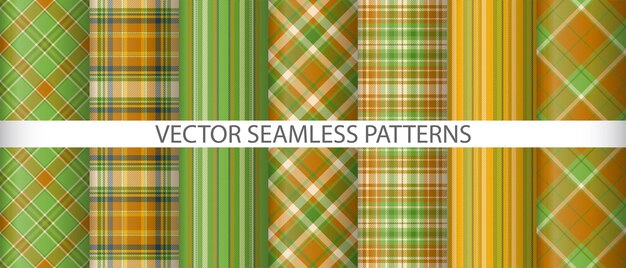 Establezca el fondo de la textura vectorial Tartan plaid check Colección de telas de patrón textil sin costuras