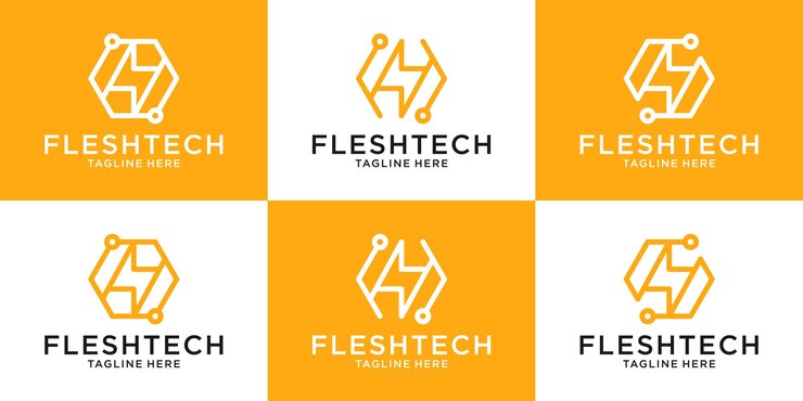 Vector establezca el hexágono de línea de inspiración de diseño de logotipo con estilo de tecnología flash