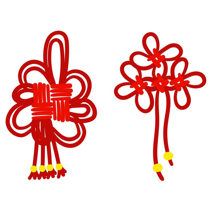 Vector establezca hilos rojos atados en nudos chinos para la buena suerte simbolizando la buena suerte y la prosperidad hilos rojos