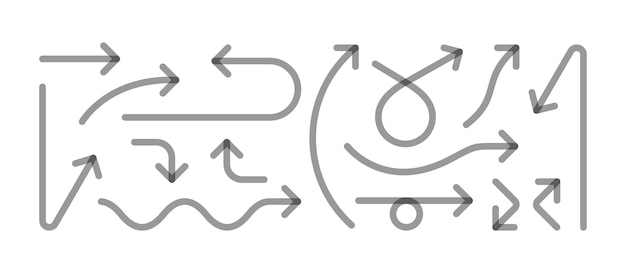 Establezca iconas de signos de flecha vectorial Flechas vectoriales negras en diferentes direcciones con efecto multiplicador