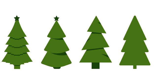 Establezca el icono del árbol de navidad verde sobre fondo blanco. ilustración de vector.