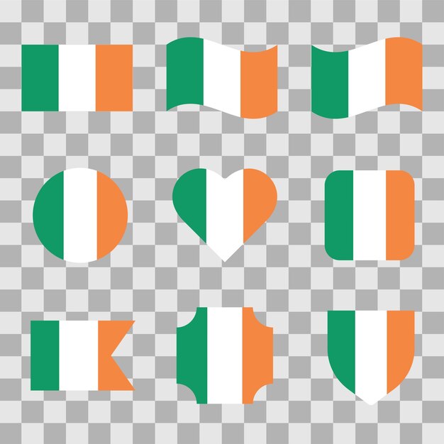 Establezca el icono de la bandera de Irlanda con una ilustración vectorial en un fondo transparente