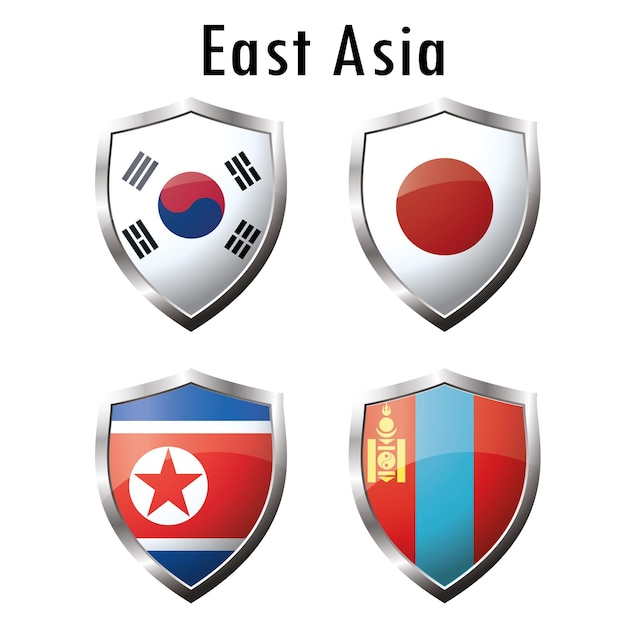 Establezca el icono de la bandera de Japón Corea del Sur Corea del Norte Mongolia Ilustración vectorial
