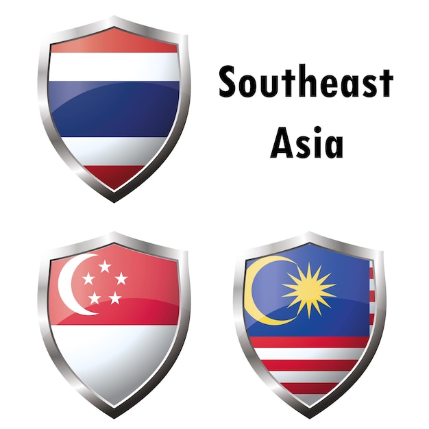 Establezca el icono de la bandera de Malasia Singapur Tailandia Ilustración vectorial