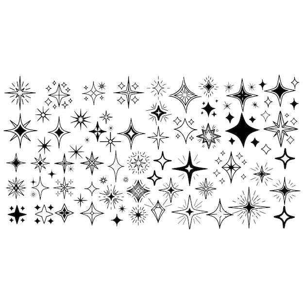 Establezca el icono de chispas Cool Sparkle Icons Colección Efecto de brillo Diseño vectorial de signos Conjunto de formas de estrellas